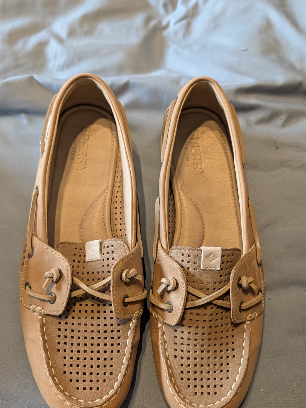 Sperry Tan Perforated Leather Boat Shoes